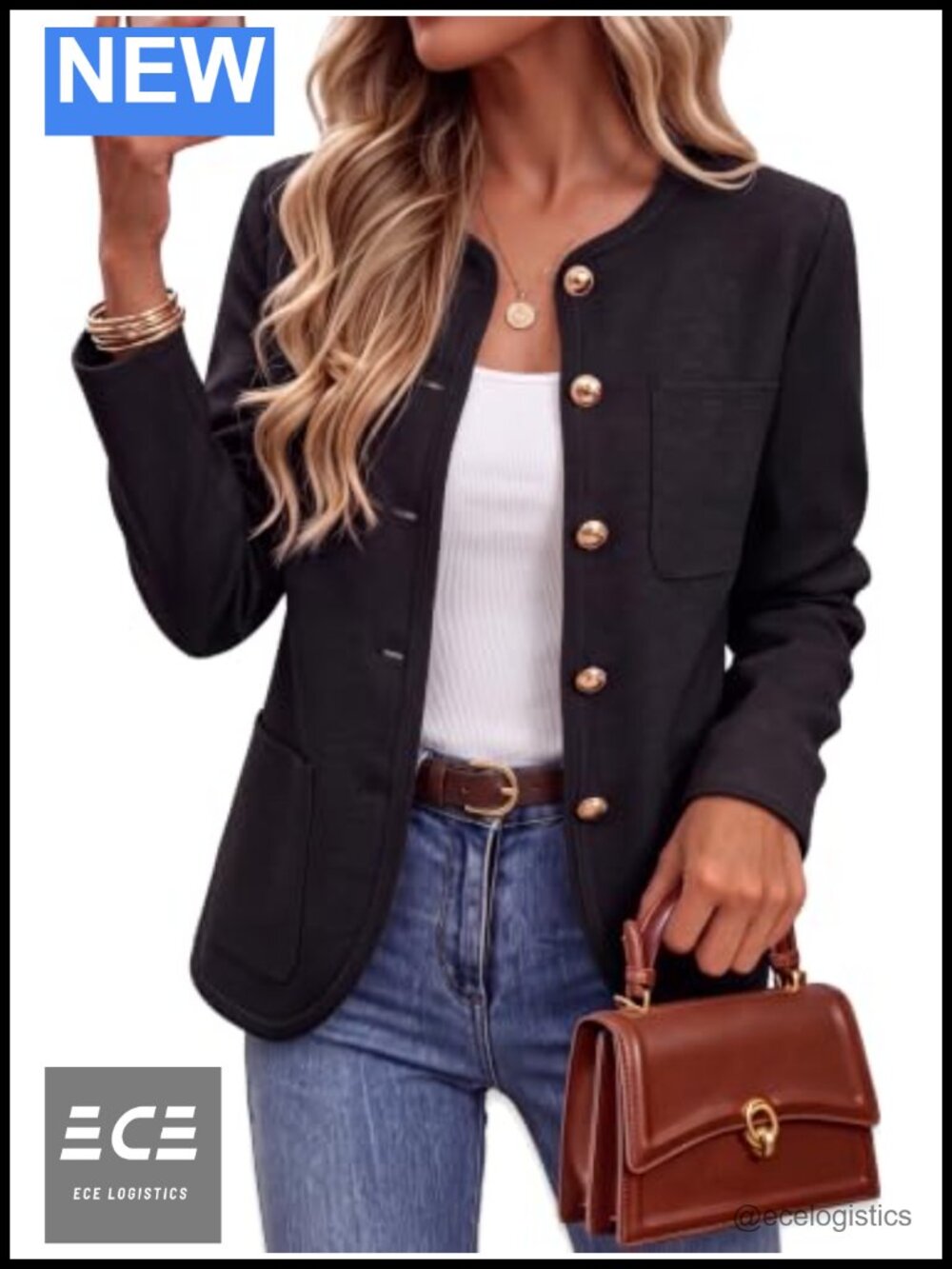 Wool Blend Collarless Blazer Business Casual Cardigan Jacket